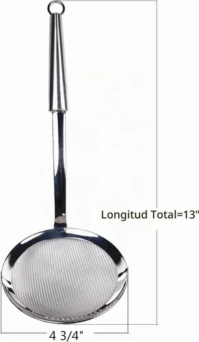 Vista 7 de Colador de malla Wok de acero inoxidable, cuchara espumadera de malla para cocinar, diámetro de 4.75 pulgadas