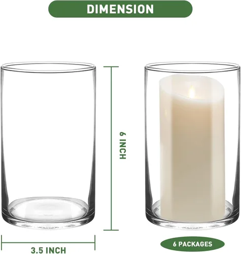 Vista 2 de Jarrón cilíndrico de vidrio de 6 pulgadas de alto para centros de mesa, juego de 6 Clear Glass Vases Bulk for Flowers Decor,Floating