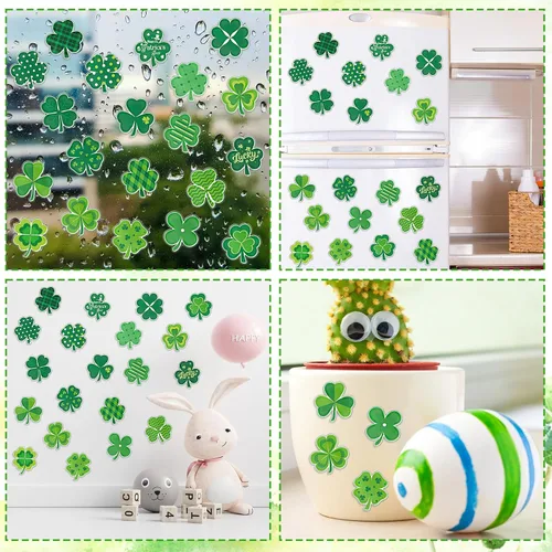 Vista 3 de 20 calcomanías de gel para el día de San Patricio, trébol para ventana, para decoración de habitación, reutilizables, extraíbles, gelatina de trébol