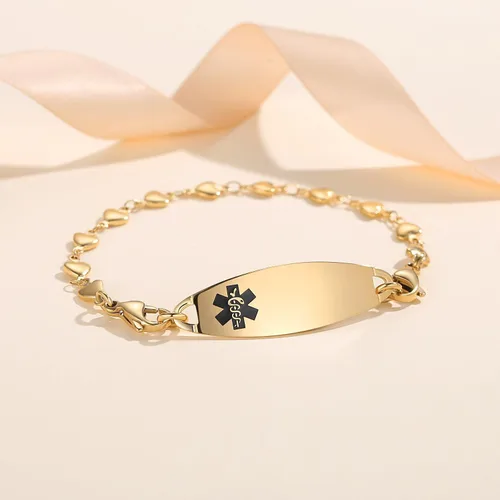 Vista 10 de LinnaLove Pulsera de alerta médica de corazón para mujer, joyería de identificación médica de moda 7-8.5 pulgadas ajustable