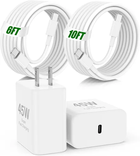 Vista 13 de USB C de carga súper rápida de 65 W para iPhone 17 16 Pro Max, bloque de carga USB C de 3 puertos de 100 W y cable trenzado tipo C de 3/6/6/10 pies