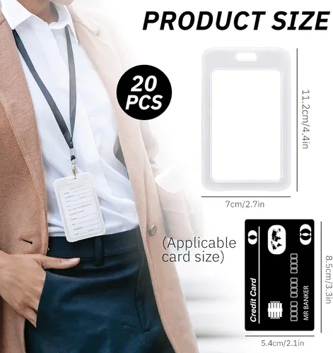 Vista 2 de 20 portatarjetas de identificación verticales transparentes para identificación con nombre, resistente, transparente, de doble cara, rígido, rígido