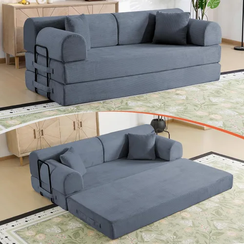 Vista 46 de Sofá cama de espuma viscoelástica de 79 pulgadas, futón convertible con reposacabezas alto, sofá sin hueso Negro