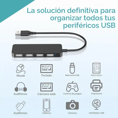 Vista 4 de Concentrador USB, divisor USB, adaptador USB de 4 puertos, extensor para laptop, PC, MacBook, Mac Pro, Mac mini, iMac, Surface Pro y más