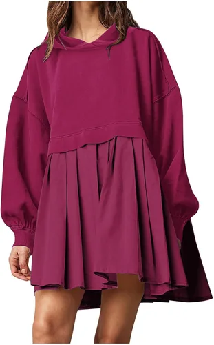 Vista 2 de Vestidos de otoño Sudaderas con capucha para mujer Vestido de Vestir Color sólido Mangas largas Patchwork Jersey
