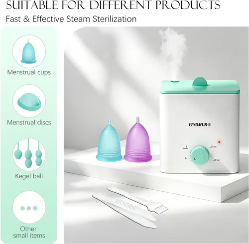 Vista 2 de YTYOMUR Tazas Menstruales con Esterilizador, 2 Tazas de Período Reutilizables para Mujeres, Alternativa al Tampón y a la Toalla, Taza Femenina