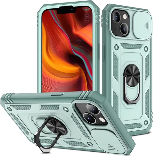 Vista 8 de Fetrim Funda para iPhone 13, Funda de teléfono con soporte de anillo de rotación para Apple iPhone 13 - Azul