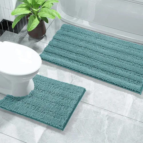 Vista 36 de Yimobra Juego de 2 alfombras de baño de felpilla suave y absorbente y alfombra para inodoro en forma de U, antideslizante, lavable a máquina