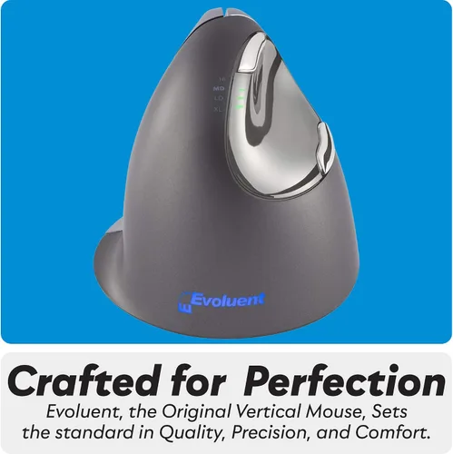 Vista 4 de Evoluent – Inventor del ratón vertical – VM4L Ratón vertical ergonómico con cable USB, esculpido para mayor comodidad, reduce la tensión