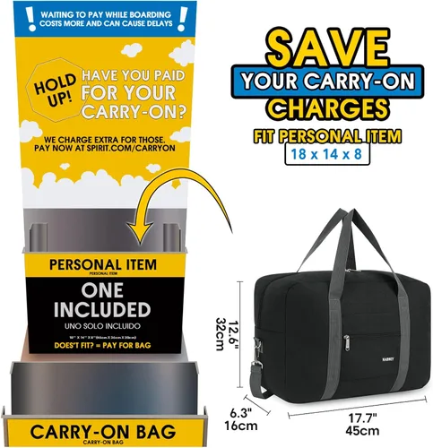 Vista 2 de For Spirit Airlines - Bolsa de viaje plegable para llevar en el equipaje, bolsa deportiva de fin de semana durante la noche para mujeres y niñas