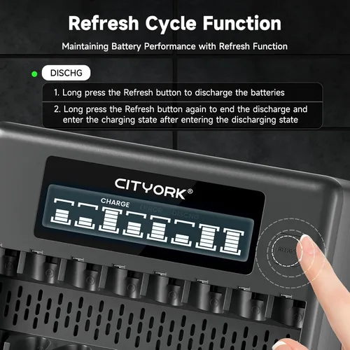 Vista 3 de CITYORK Baterías recargables con cargador, paquete de 8 pilas AA 3000mAh y 8 unidades AAA1100mAh Ni-MH con cargador inteligente LCD de 8 bahías