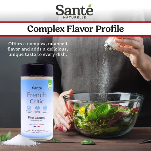 Vista 3 de Sante Naturelle Celtic Salt - Salero de sal marina molida fina – 8 oz. Sal marina francesa sin refinar orgánica, rica en más de 82 minerales, 100%