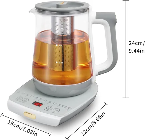 Vista 6 de Olla Eléctrica Saludable con Infusor y Olla para Guisar, Hervidor de Té Inteligente para Frutas Calientes, Control de Temperatura y Mantenimiento