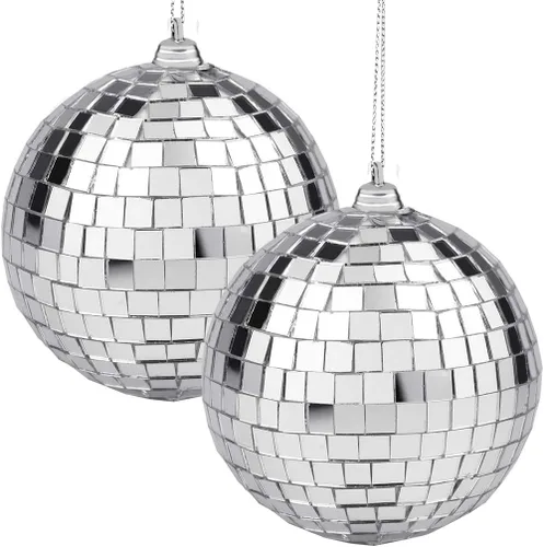 Vista 9 de 2 Piezas de Bolas de Espejo de Discoteca Bolas Colgantes para Efecto de Luz de DJ de Discoteca de los 50s 60s 70s Fiesta Decoración del Hogar