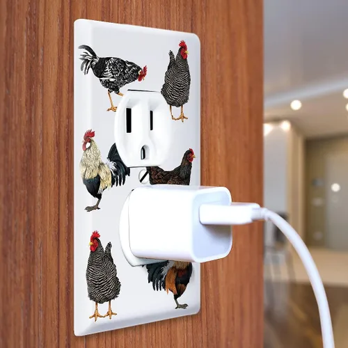 Vista 3 de WIRESTER Placa de pared dúplex con tapa de salida - Gallos de pollo de corral Gallos de pollo en corral