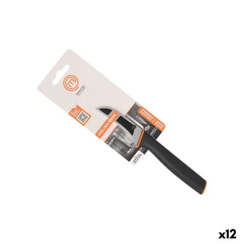 Vista 2 de Cuchillo Pelador MasterChef Negro Plateado Acero Inoxidable 7,5 cm (12 Unidades)