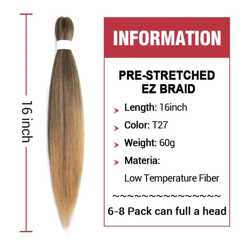 Vista 3 de Cabello trenzado preestirado de 14 pulgadas, 8 paquetes de cabello trenzado preestirado, trenzas de ganchillo, extensiones de cabello trenzado Yaki