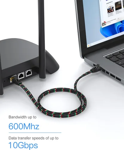 Vista 4 de SNANSHI Cable Ethernet corto, cable Ethernet plano Cat 7 de 3 pies de nailon trenzado, cable LAN para módem, router, red LAN, PlayStation, Xbox