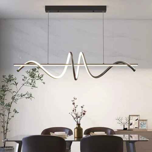 Vista 8 de Candelabros LED modernos para comedor, regulables, 3000 K ~ 6500 K, control remoto, luces colgantes negras en forma de espiral, 50 W, luces
