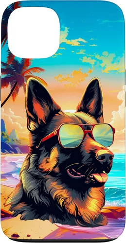 Vista 7 de Funda para iPhone 16 con diseño de pastor alemán, para amantes de los perros, playa, mar, para niños y niñas
