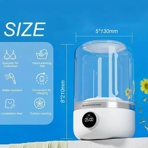 Vista 5 de Taza de lavandería ultrasónica portátil, taza de lavado portátil Turbo Spin - Mini lavadora inalámbrica recargable USB-C para ropa