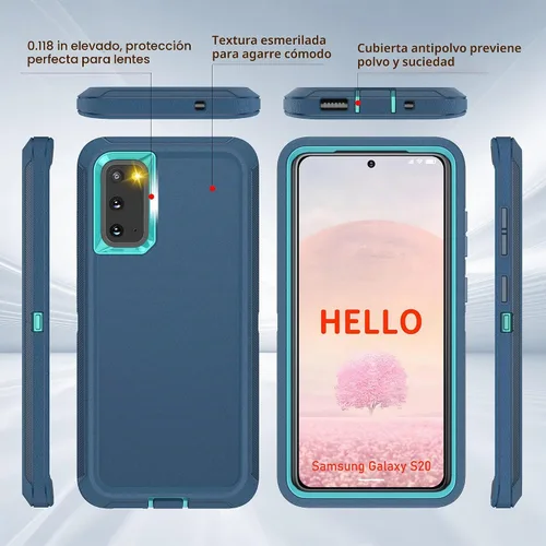 Vista 5 de Jshru Funda para Galaxy S20, funda de teléfono protectora resistente de grado militar, a prueba de golpes, a prueba de caídas/polvo, 3 capas, funda
