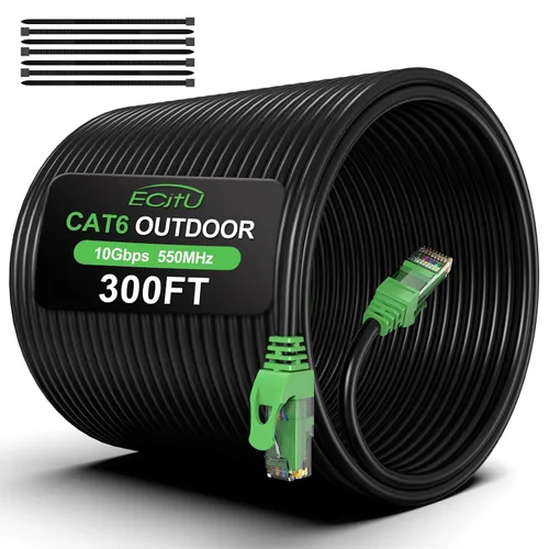Vista 12 de Cable Ethernet Cat6 para exteriores de 20 pies, enterrado, entierro directo resistente, cable de conexión CCA de 24 AWG para laptops, PC, routers