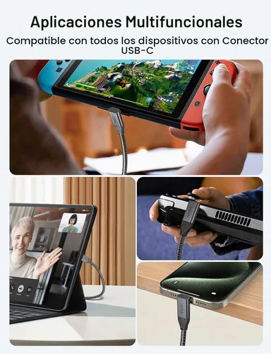 Vista 7 de XAOSUN Cable USB C Corto de Ángulo Recto, Cable USB C a USB C de 240 W 1.6 pies, Cable USB C 3.2 de 90 Grados 20 Gbps Datos Vídeo 4K Cable de Carga