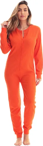 Vista 4 de Pijama térmico de una pieza para mujer, con cuello henley, de #followme Negro