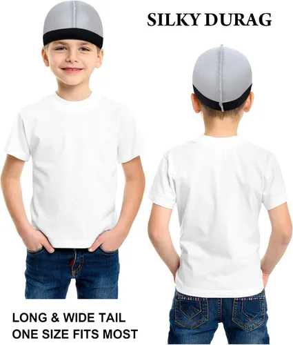 Vista 3 de Gorras de satén para niños, 6 unidades, unisex, para bebé, 360 ondas, con correa ancha, diseño de calavera