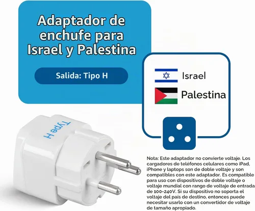 Vista 2 de Ceptics Israel - Adaptador de corriente de viaje universal con enchufe, funciona en Palestina, Jerusalén, Ciudad Santa, perfecto para cargar tus