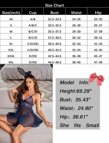 Vista 6 de Avidlove - Lencería para mujer, babydoll de encaje, camisón de malla, camisón de noche, lencería seductora