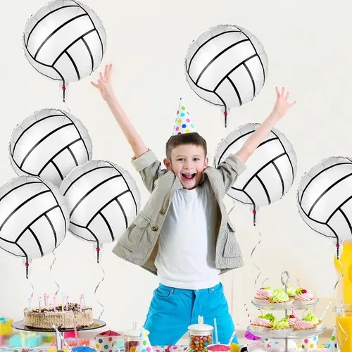 Vista 6 de Durony 12 piezas, 46 cm, globos de voleibol, decoraciones temáticas de voleibol para fiestas, globos de Mylar de aluminio, globos de voleibol