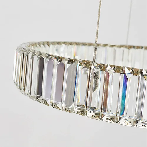 Vista 7 de Candelabros modernos de cristal con control remoto, 3000-6000 K 20 pulgadas, anillo de oro de 20 pulgadas, lámpara LED regulable de cristal redondos