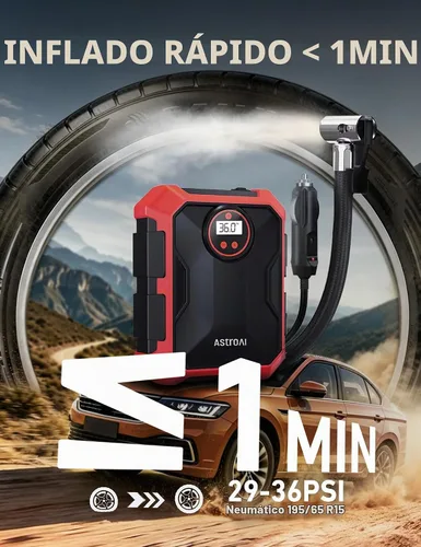 Vista 2 de AstroAI Compresor de aire portátil e inflador de neumáticos, accesorio automático de 12 V CC con luz LED y pantalla digital, 100 PSI para automóvil