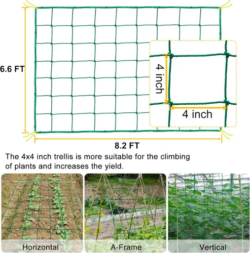 Vista 2 de Red de enrejado de jardín para plantas trepadoras al aire libre, red de plantas de 6.6 x 8.2 pies para pepino, tomate, 27 hebras de red de enrejado