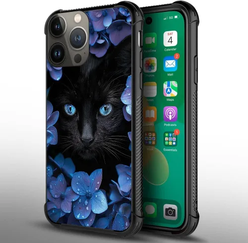 Vista 2 de CARLOCA Funda compatible con iPhone 15 Plus, diseño de gato Mumbai Clivia negro para iPhone 15 Plus, ultra protección, a prueba de golpes