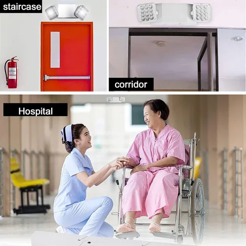 Vista 8 de Luces de emergencia LED con batería de respaldo, luz de emergencia comercial ajustable de dos cabezales, certificación UL, CA 120/277V, accesorios