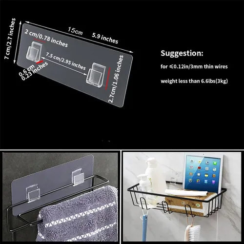 Vista 2 de 6 calcomanías adhesivas de repuesto para cesta de baño de gran diámetro, ganchos autoadhesivos para cestas de lavandería montadas en la pared