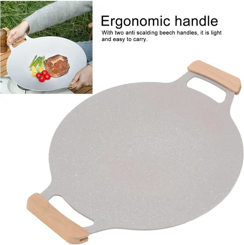 Vista 3 de Diydeg Sartén coreana para barbacoa, parrilla antiadherente, redonda de aluminio, plata, 11.8 in
