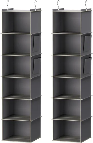 Vista 18 de YOUDENOVA - Organizador colgante para clóset con 6 estantes de almacenamiento con bolsillos laterales, beige