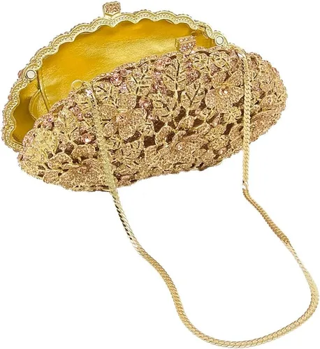 Vista 5 de Boutique De FGG Bolso de noche de flores de embrague de cristal de lujo para mujer, bolso de boda nupcial, bolso