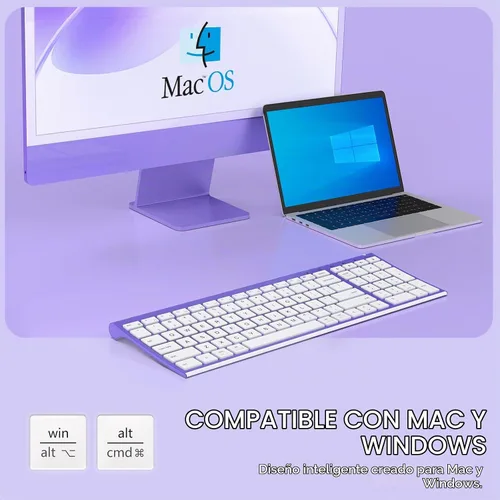 Vista 7 de iClever Teclado Bluetooth BK10 Escritura silenciosa Multidispositivo USB-C Recargable - Teclado inalámbrico delgado para Mac Windows iPad Office