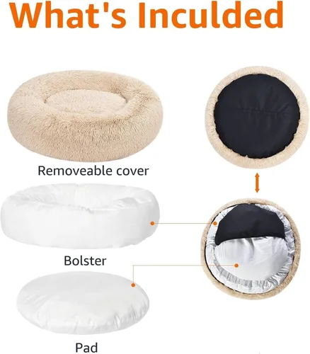 Vista 4 de Amazon Basics Donut Pet Bolster - Cama de pelo sintético para perro, beige, 36" x 36