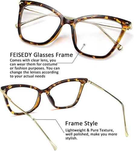 Vista 3 de FEISEDY Marco de gafas de ojo de gato de gran tamaño con lentes transparentes para mujer B2460