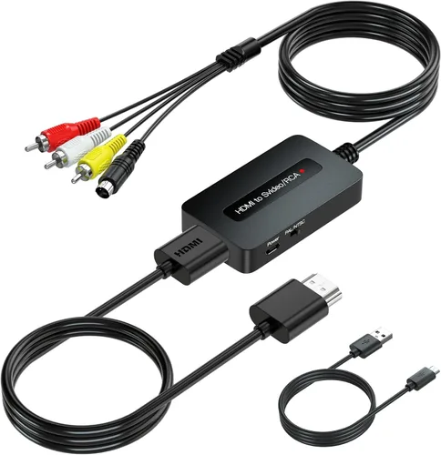 Vista 8 de Convertidor de cable RCA a HDMI hembra con cables HDMI y RCA, convertidor compuesto AV a HDMI CVBS, interruptor de salida Full HD 720P/1080P