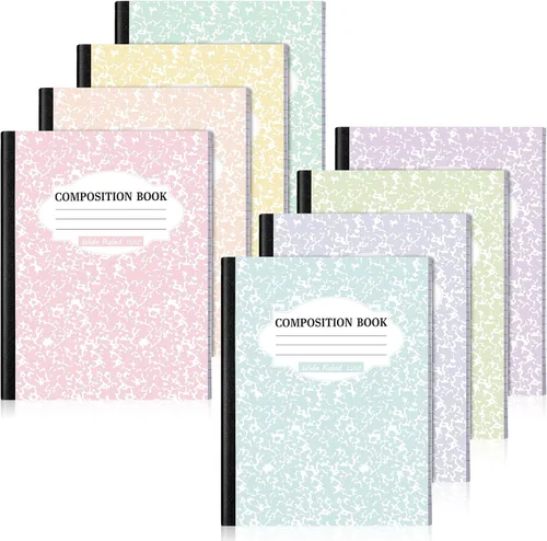 Vista 13 de Colarr Paquete de 8 cuadernos de composición de 9.75 x 7.5 pulgadas de ancho, libros de composición de papel de mármol a rayas de varios