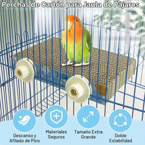 Vista 6 de 3 piezas de plataforma de cartón para pájaros, jaula de loro, perca, soporte de molienda de patas de pájaro, periquito masticable, jaula de loro