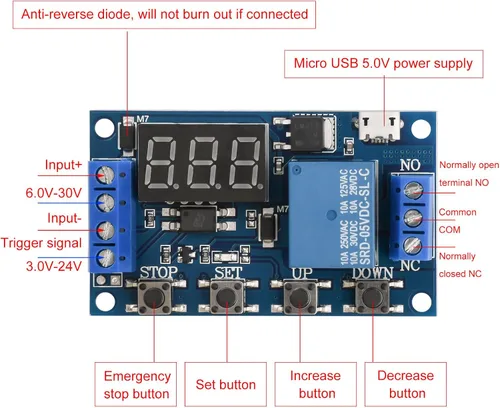 Vista 6 de 2 unids 5V Micro USB temporizador relé DC 6-30V ciclo programable retardo temporizador módulo interruptor con pantalla LED digital