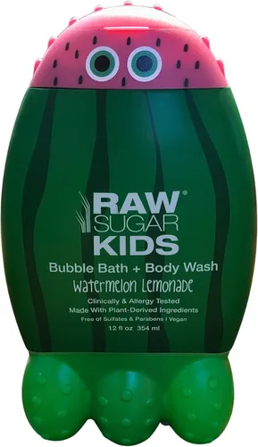 Vista 2 de RAW SUGAR Kids Bubble Bath and Body Wash Bundle: 2 limonada de sandía (12 onzas cada una) + esponja rosa